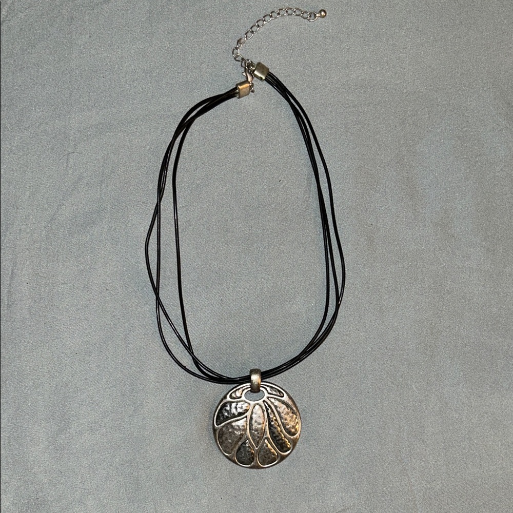 Silver Sand Dollar Pendant Necklace - Black Cord
